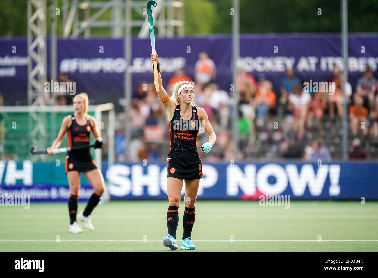 Amstelveen, Niederlande. 23. Juni 2023. AMSTELVEEN, NIEDERLANDE - JUNI 23: Yibbi Jansen aus den Niederlanden Gesten während des FIH Hockey Pro League Frauenspiels zwischen den Niederlanden und Deutschland im Wagener Stadion am 23. Juni 2023 in Amstelveen, Niederlande (Foto von Rene Nijhuis/BSR-Agentur) Kredit: BSR-Agentur/Alamy Live News Stockfoto