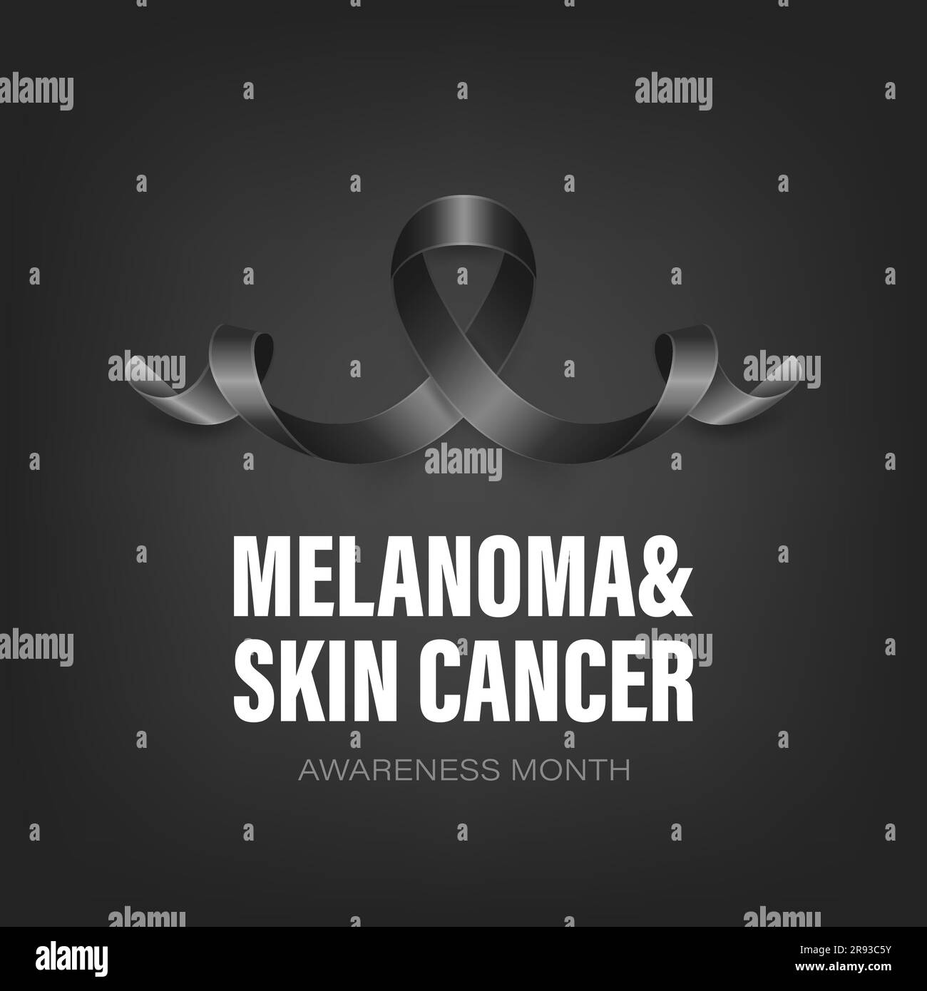 Melanom, Hautkrebsbanner, Karte, Plakette mit Vector 3D Realistic Black Band auf schwarzem Hintergrund. Melanom, Skin Cancer Awareness Month Symbol Stock Vektor