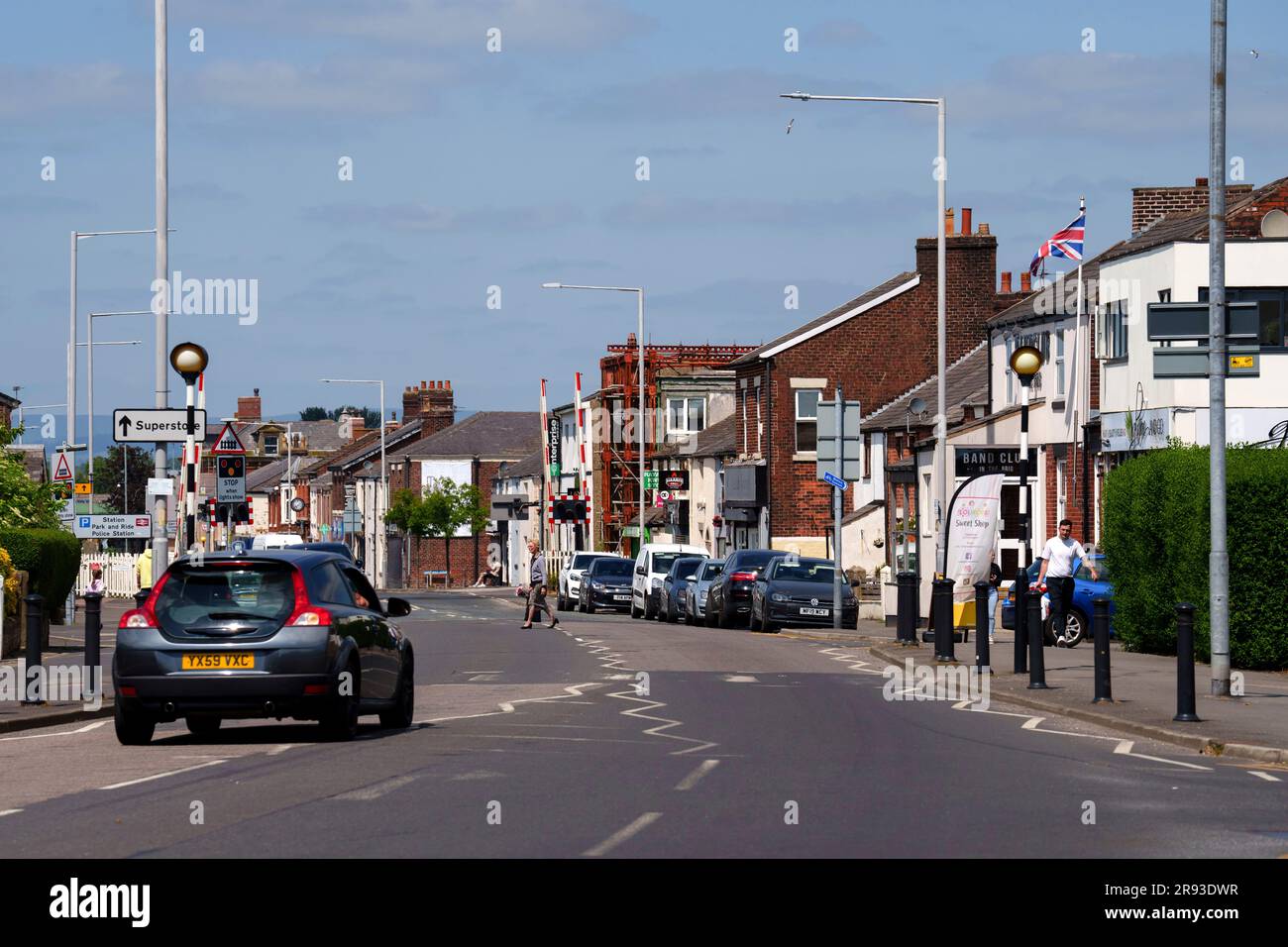 A general view shows Bamber Bridge near Preston, England, Wednesday, June 7, 2023. What is now known as the Battle of Bamber Bridge erupted there on June 24, 1943 when white military police officers confronted black soldiers enjoying a night off in a local pub. (AP Photo/Jon Super) Stockfoto