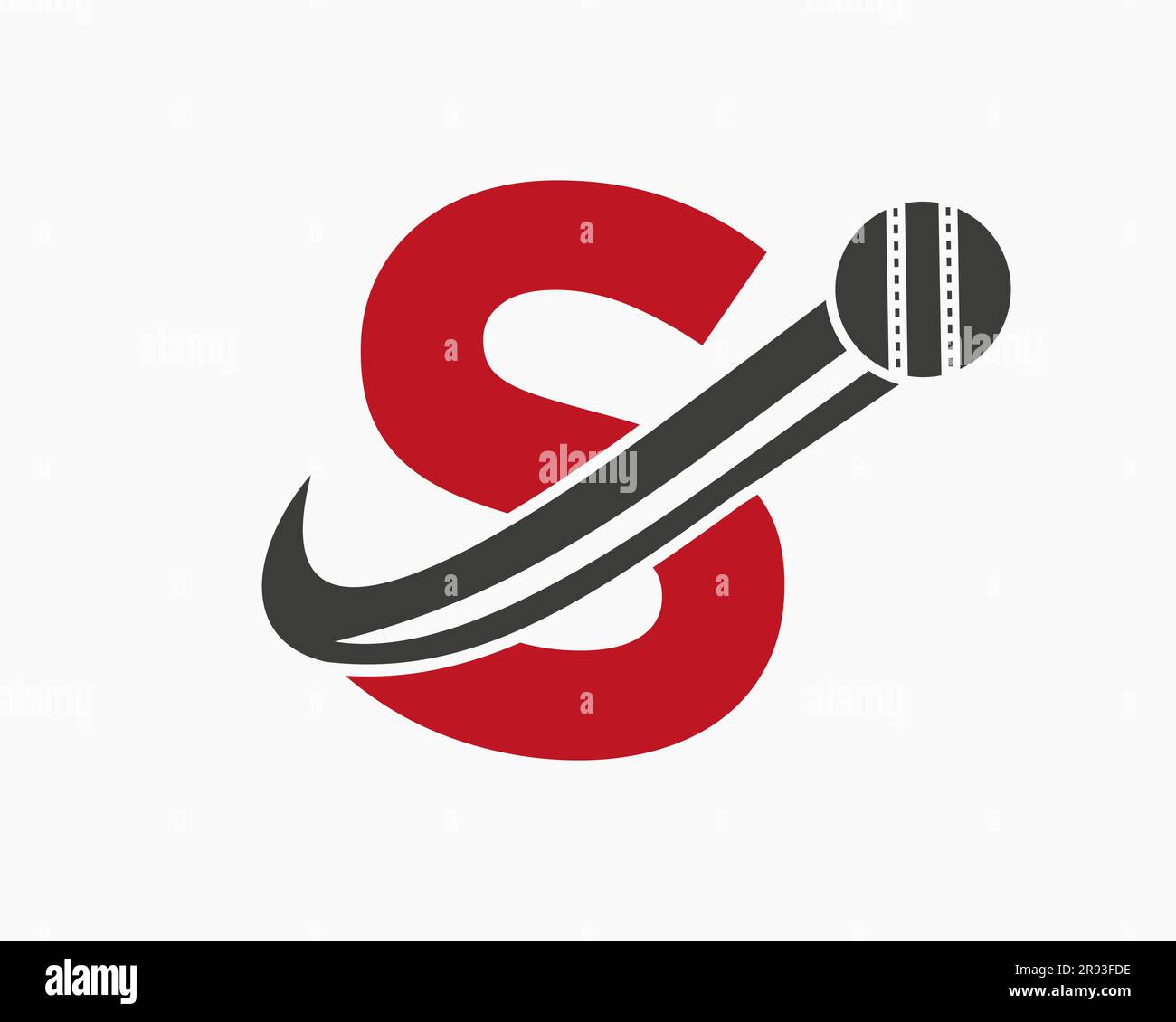 Anfangsbuchstabe S Cricket Logo Konzept mit beweglichem Ballsymbol für Cricket Club Symbol. Cricketzeichen Stock Vektor