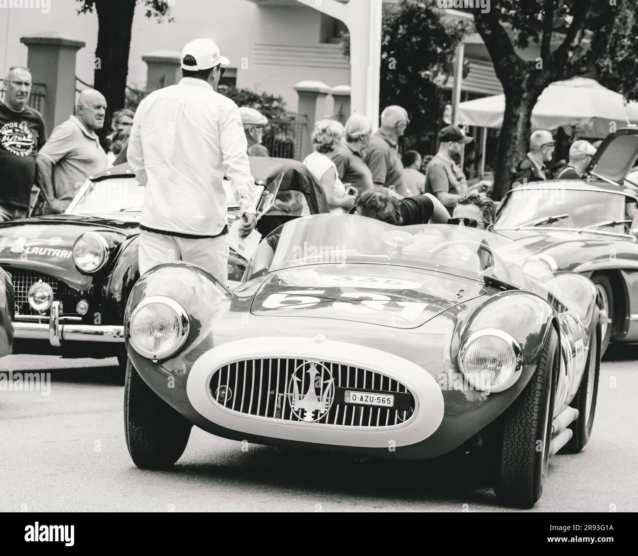 Pesaro , ITALIEN - 14. juni - 2023 : MASERATI A6 GCS 53 FANTUZZI 1955 auf einem alten Rennwagen in der Rallye Mille Miglia 2023 das berühmte historische rennen italiens ( Stockfoto