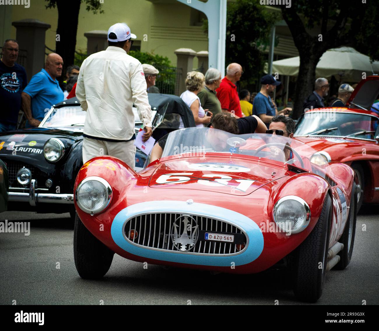 Pesaro , ITALIEN - 14. juni - 2023 : MASERATI A6 GCS 53 FANTUZZI 1955 auf einem alten Rennwagen in der Rallye Mille Miglia 2023 das berühmte historische rennen italiens ( Stockfoto