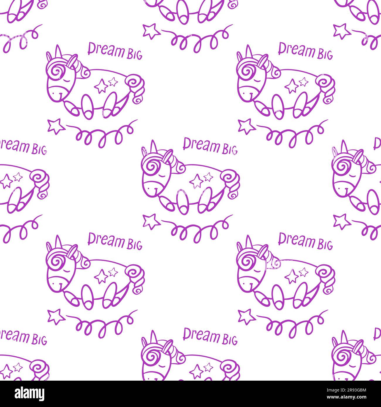 Süße, nahtlose Vektormuster-Hintergrunddarstellung mit Einhörnern und Sternen Stock Vektor