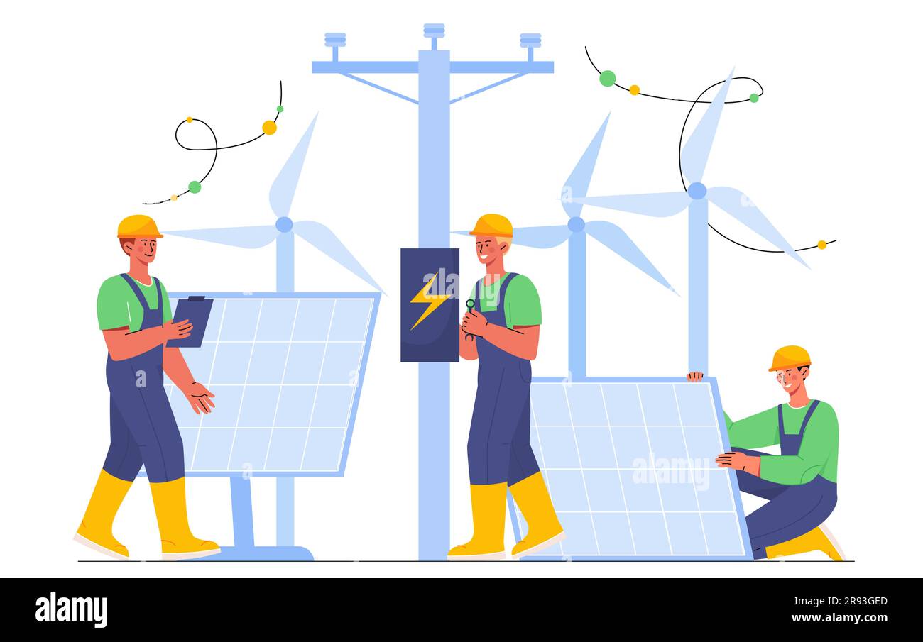 Installation oder Reparatur von Solarmodulen Stock Vektor