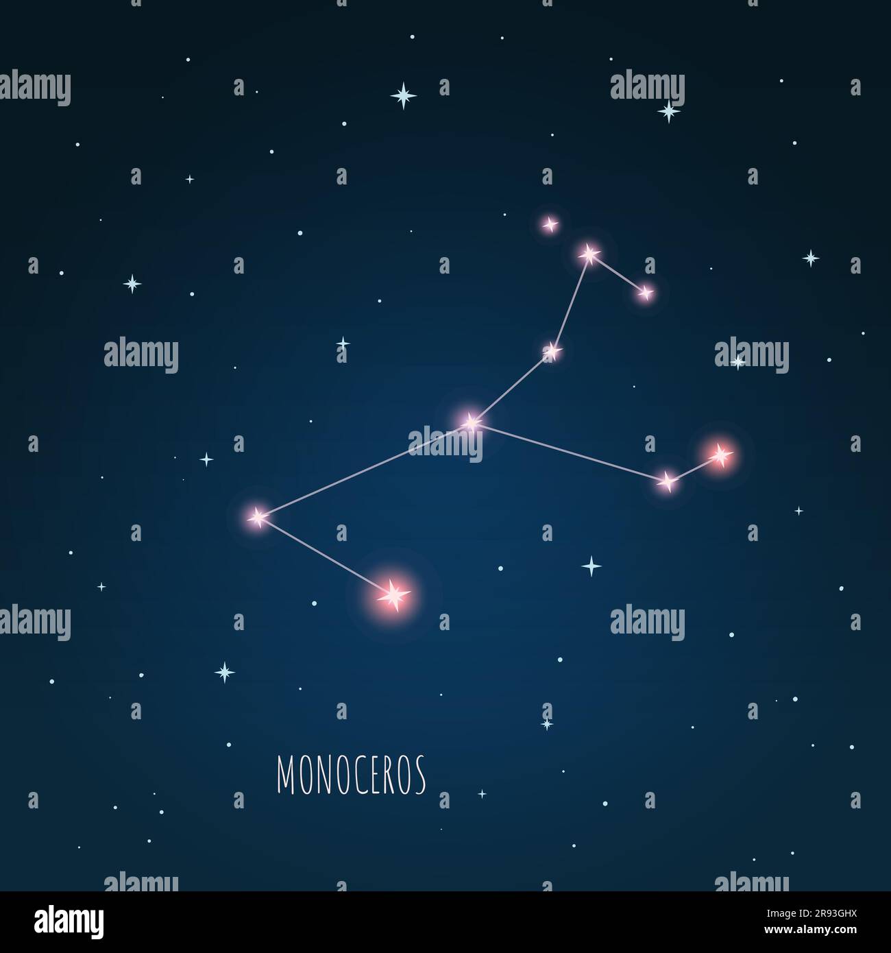 Konstellations-Monoceros-Schema im Sternenhimmel-Raum Stock Vektor