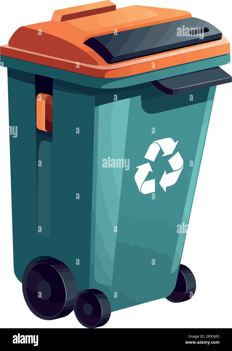 Recycling auf blauem Müllbehälterdeckel über weiß Stock Vektor