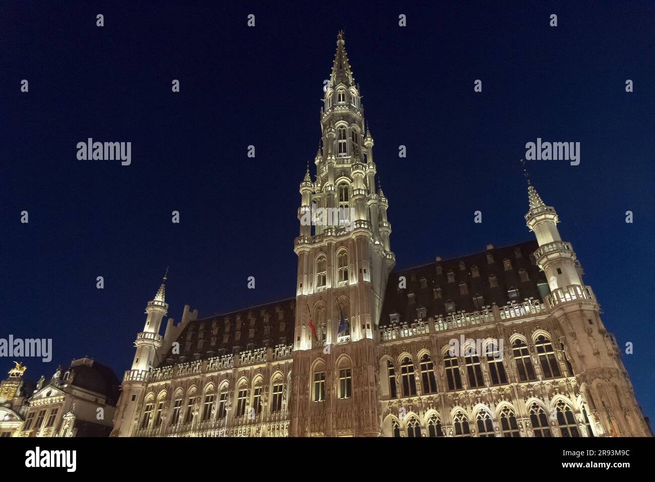 Brabantine Gothic Hotel de Ville de Bruxelles / Stadhuis van Brussel (Brüsseler Rathaus), erbaut von 1402 bis 1454, entworfen von Jacob van Thienen und Jan van Stockfoto