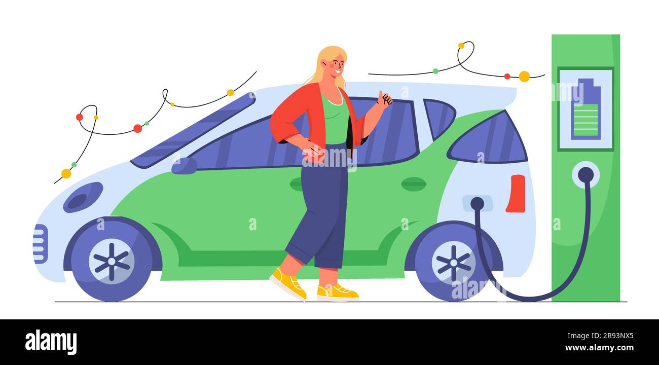 Frau mit Elektrofahrzeugkonzept Stock Vektor
