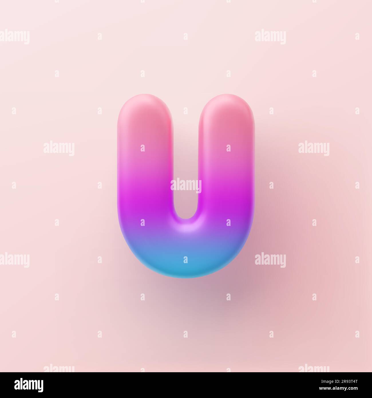 3D farbenfroher U-Buchstabe mit Farbverlauf auf hellem Hintergrund. Stock Vektor