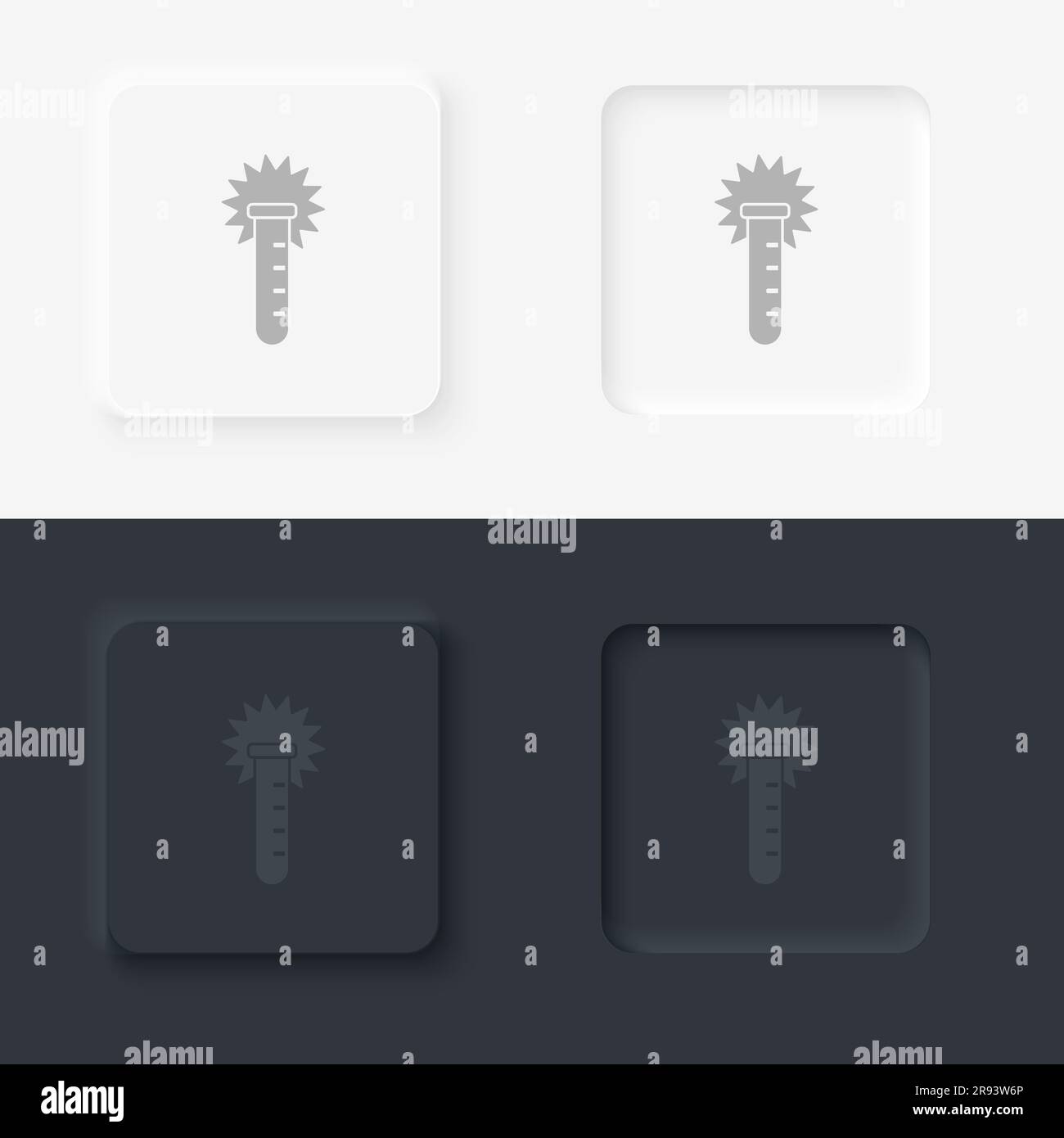Chemische Reaktion, Neomorphismus-Stil, Vektorsymbol mit Knopf Stock Vektor