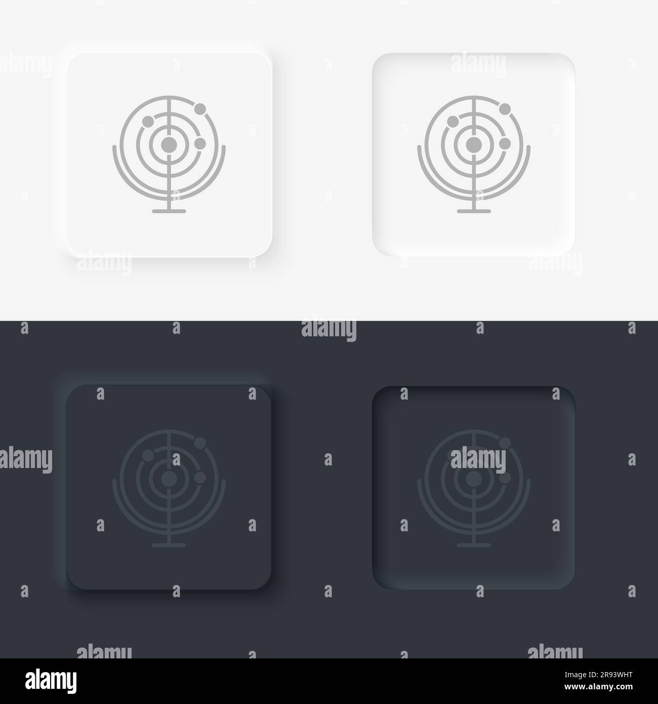 Radar, Neomorphismus, Vektorsymbol mit Knopf Stock Vektor