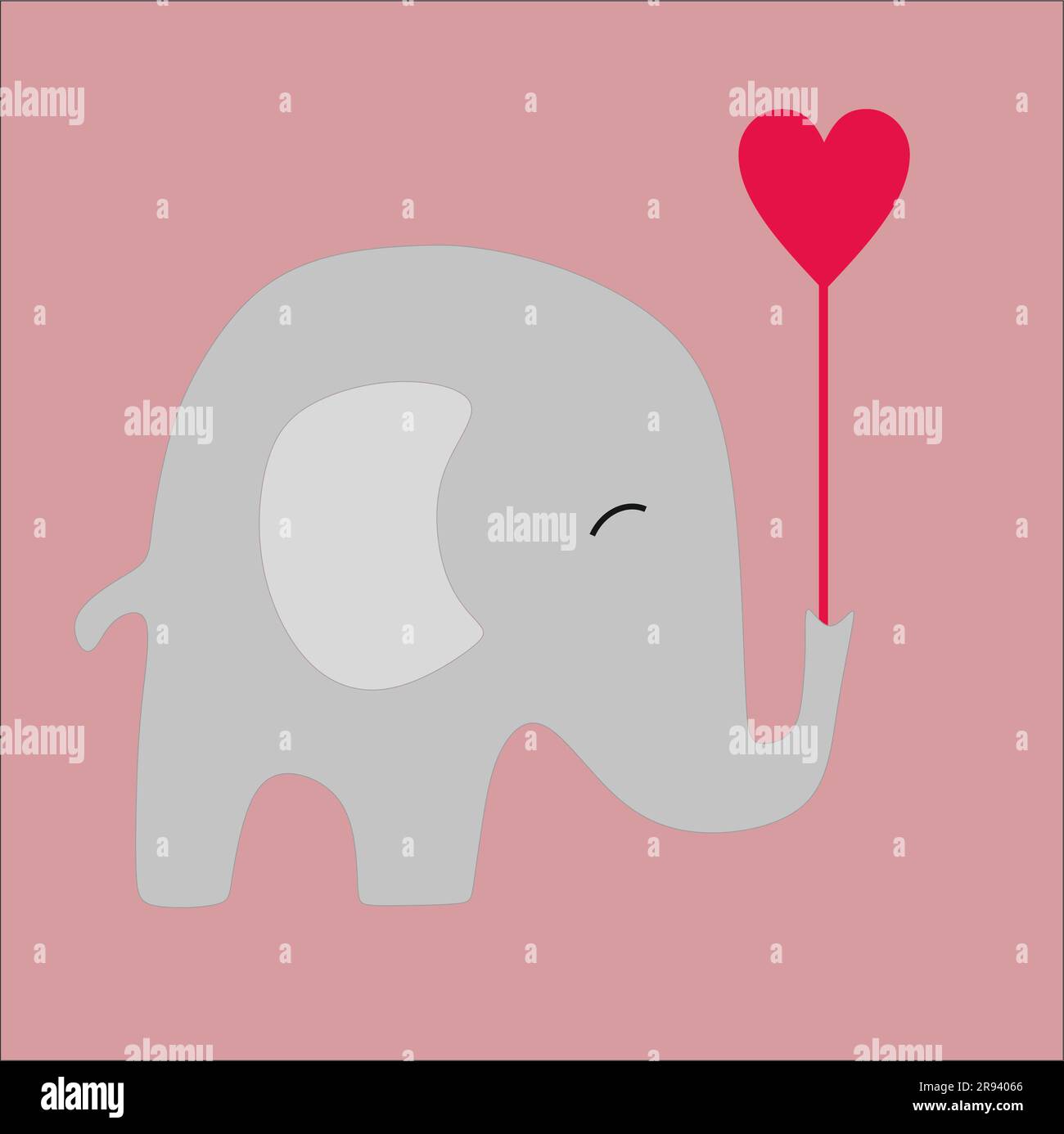 Eine digitale Illustration eines süßen Cartoon-Elefanten mit einem Herz im Stamm Stockfoto
