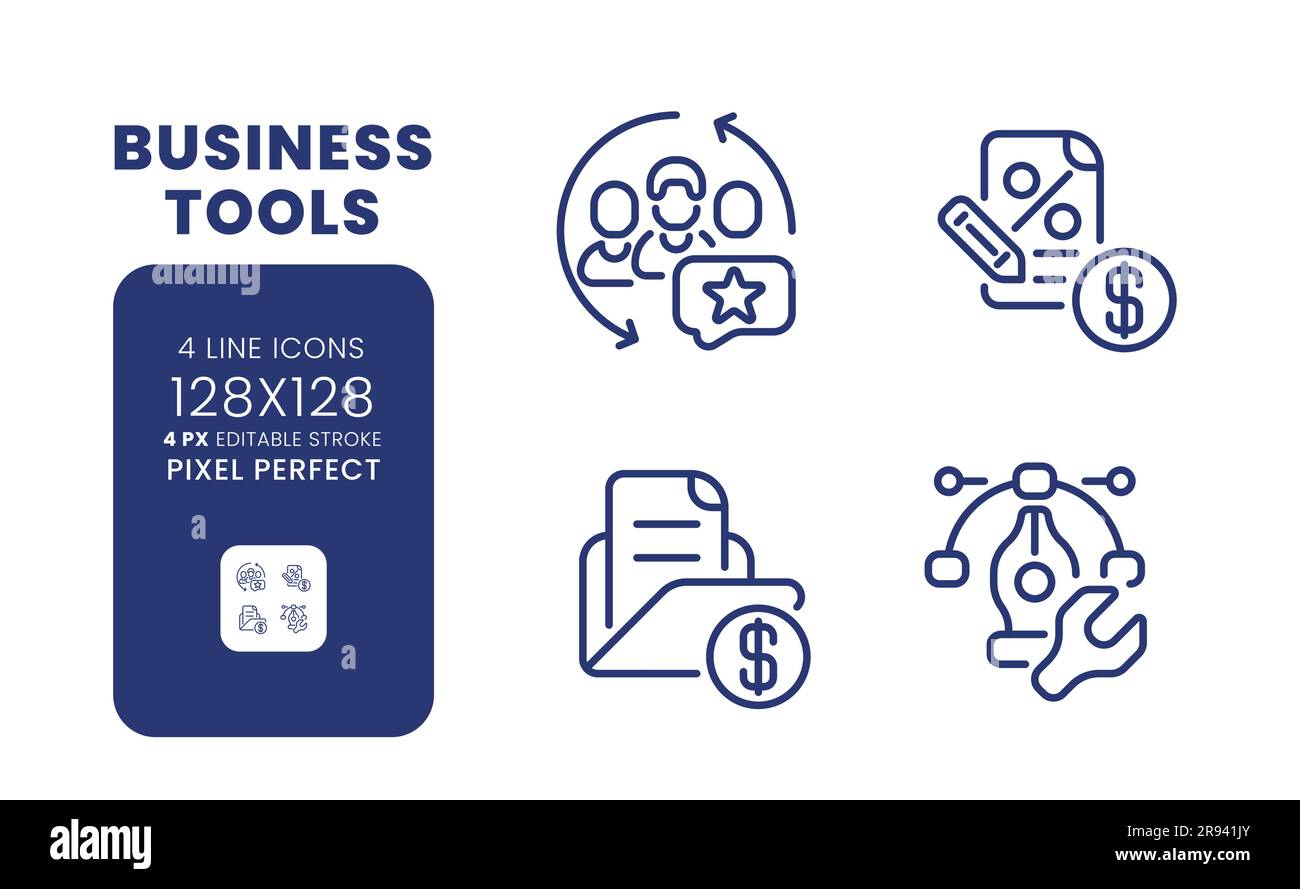 Business-Tools Lineare Desktop-Symbole Stock Vektor