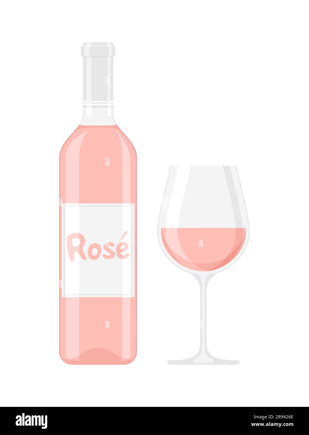 Eine Flasche und ein Glas Rosenwein auf weißem Hintergrund. Abbildung eines flachen Vektors Stock Vektor