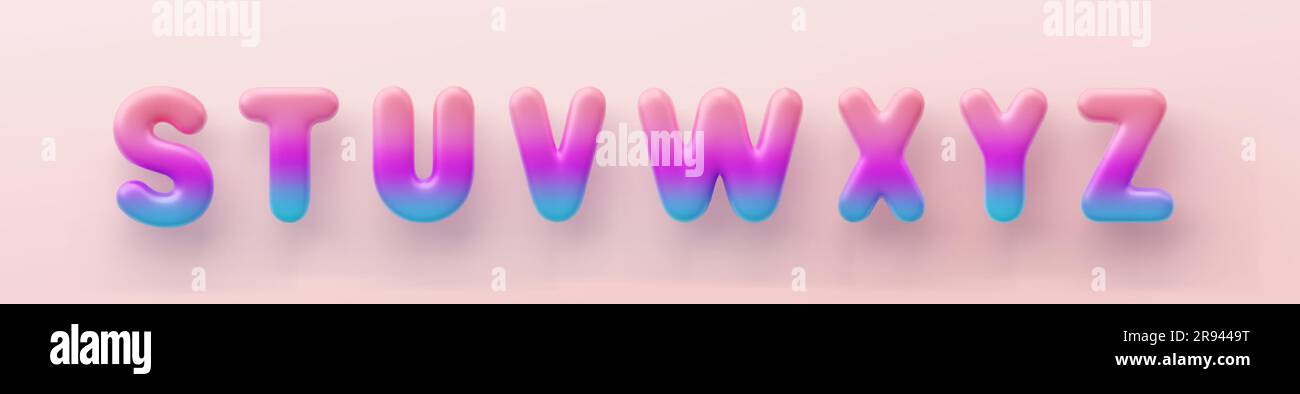 3D farbige Buchstaben S, T, U, V, W, X, Y und Z eine glänzende Oberfläche auf pinkfarbenem Hintergrund Stock Vektor
