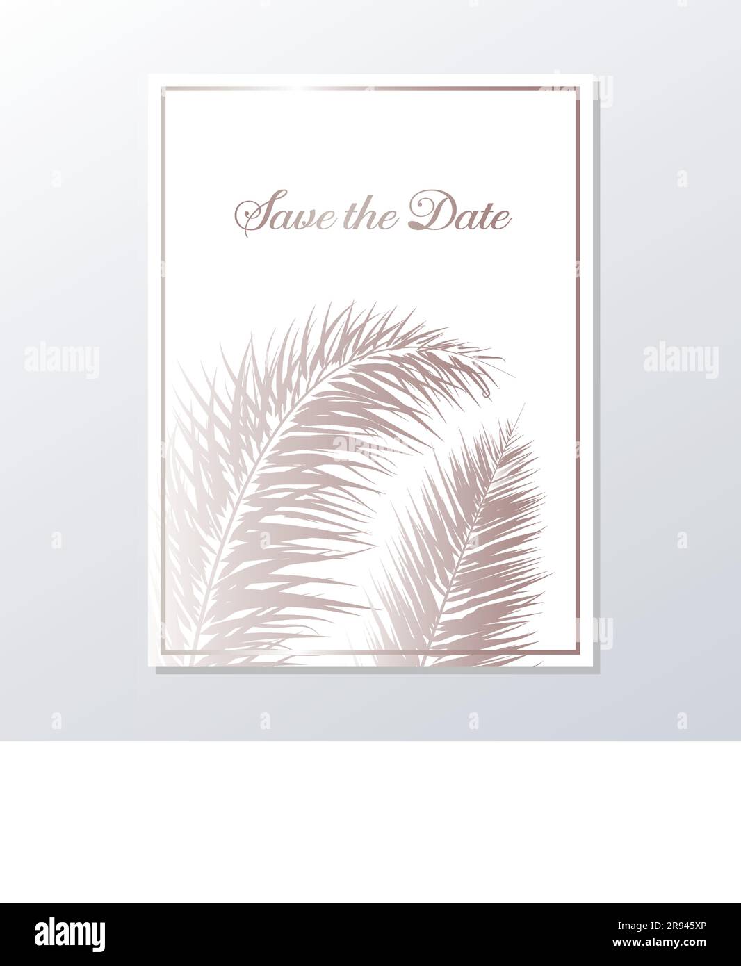 Minimalistisches, botanisches Design der Einladungskarte für die Hochzeit. Hochzeitseinladungen im tropischen Stil. Karten zum Feiern. Begrüßungseinladung Pink Stock Vektor