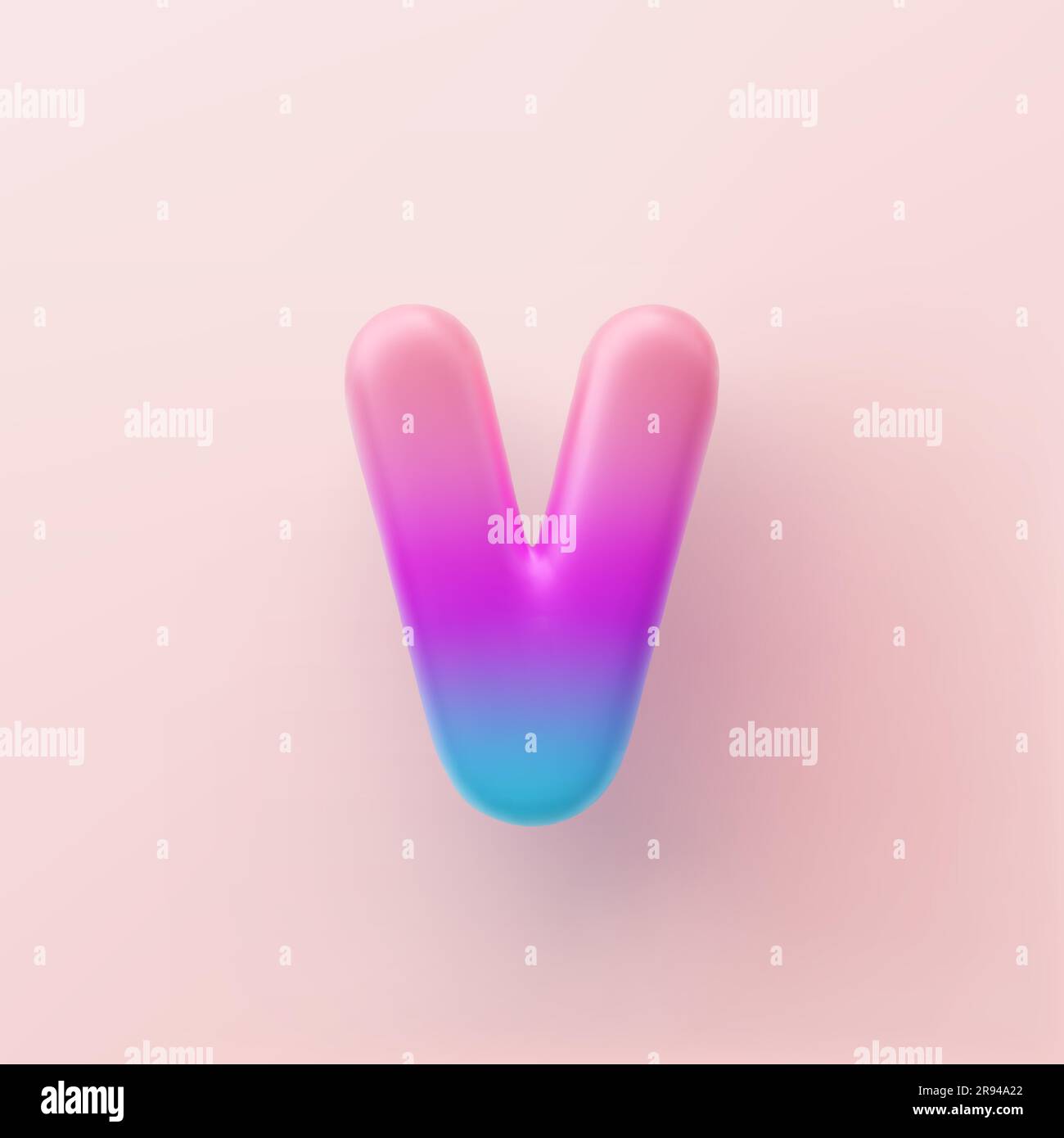 3D farbiger verlaufender Buchstabe V auf hellem Hintergrund. Stock Vektor