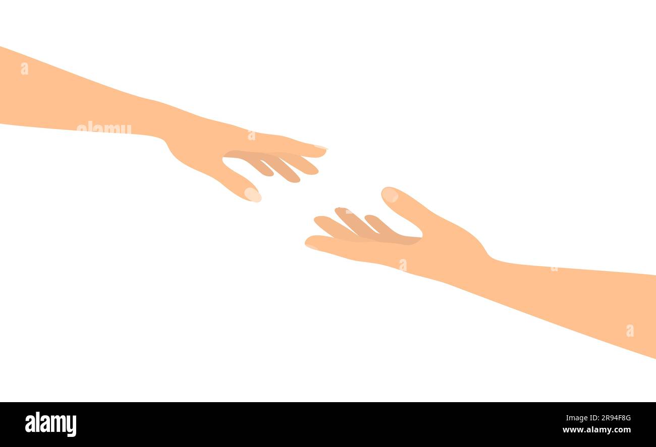 Weibliche und männliche Hände greifen nach einander. Eine Frau, die einem Mann zur Hand geht. Vektordarstellung Stock Vektor