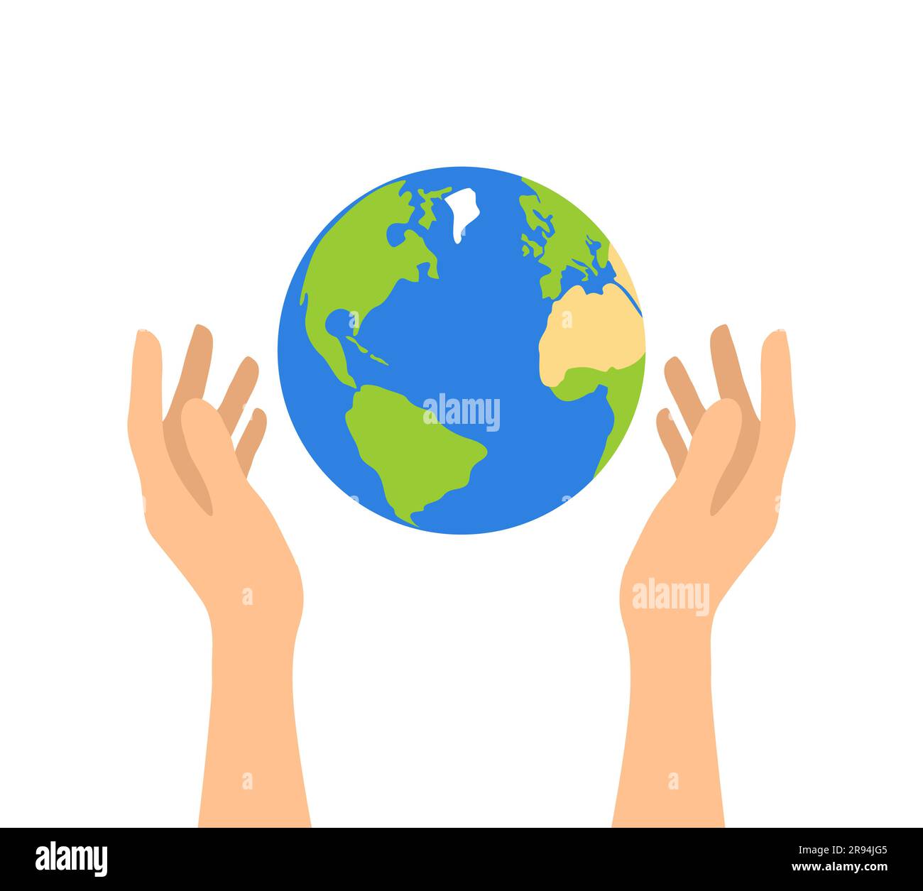 Weibliche Hände halten den Planeten Erde isoliert auf weißem Hintergrund. Earth Day Konzept Stock Vektor