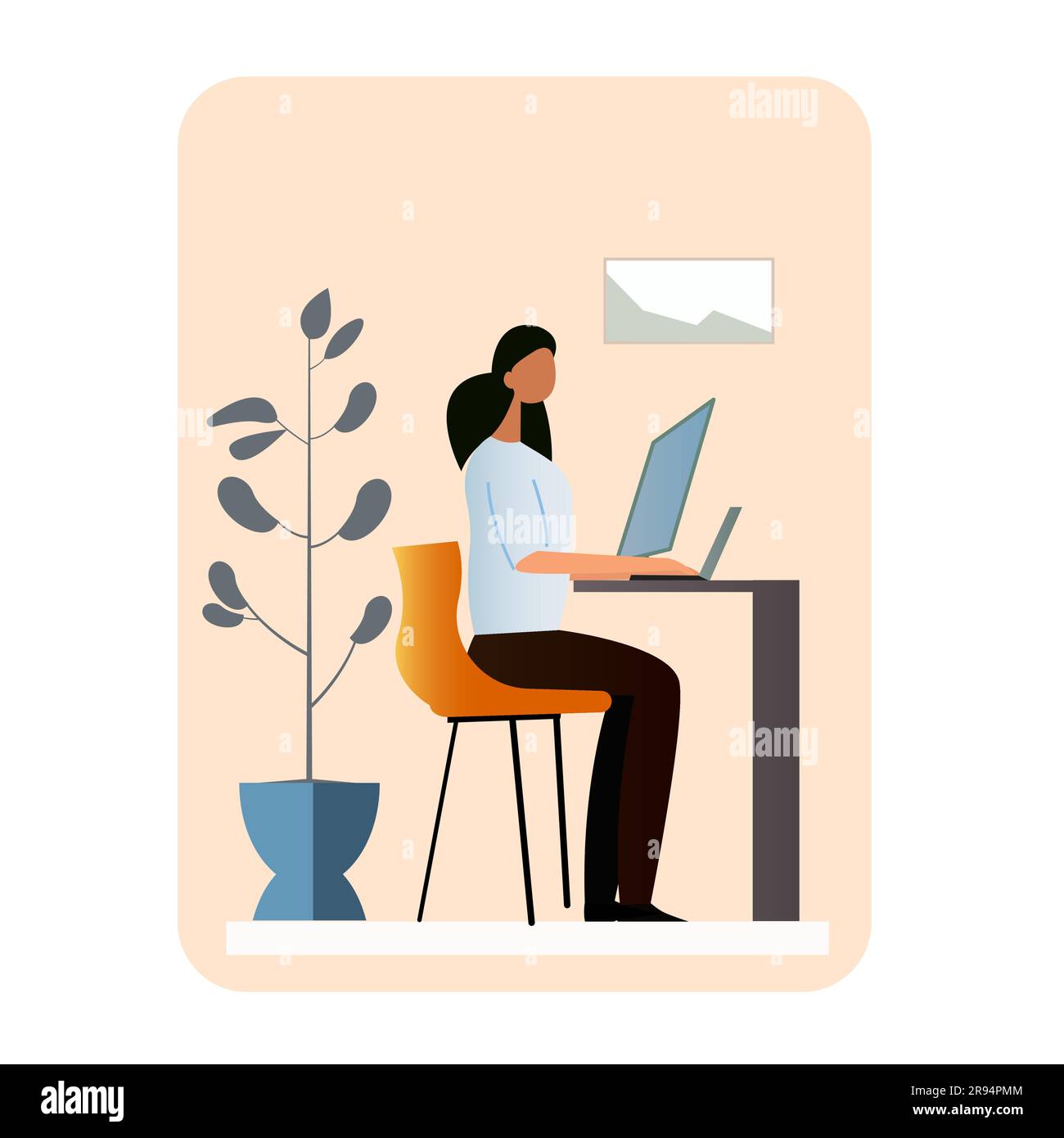 Junge Frau, die einen Laptop benutzt, kommuniziert im Internet mit Kunden zu Hause Stock Vektor