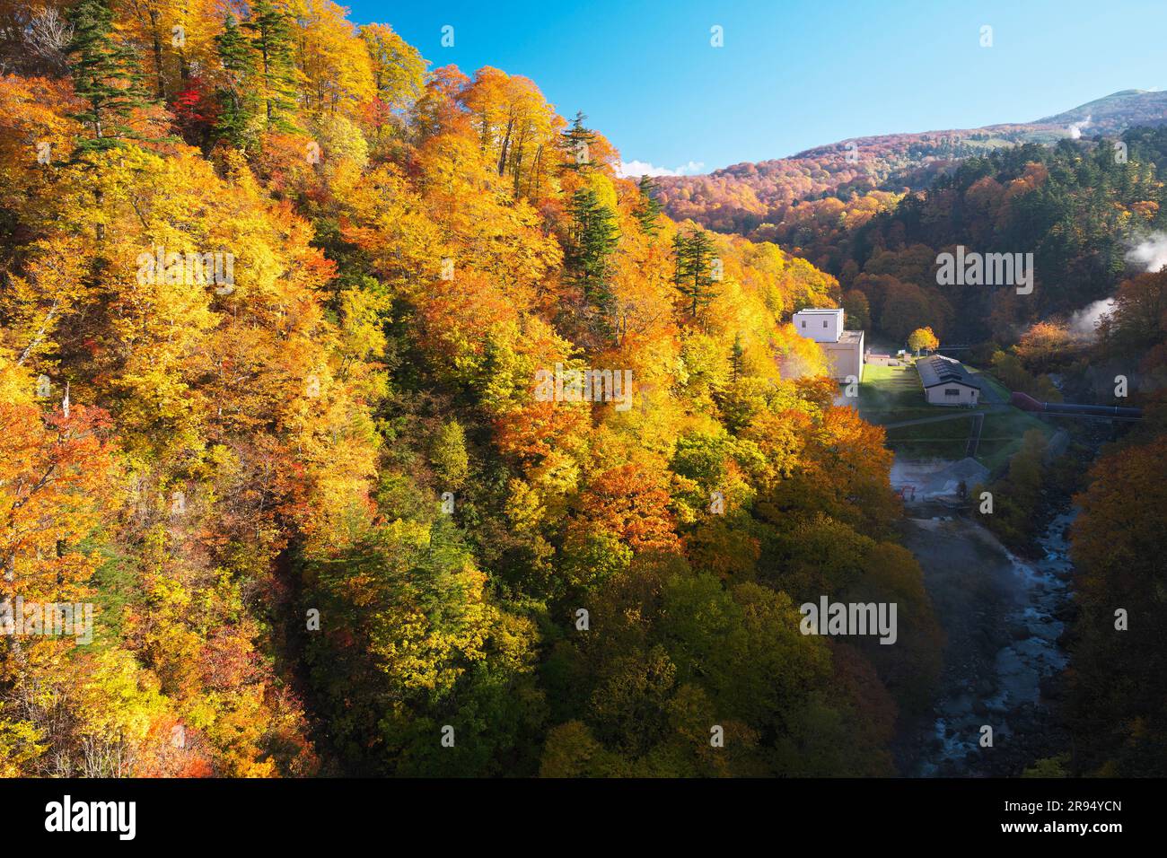 Herbstfarben von Shintamagawa Onsen Stockfoto