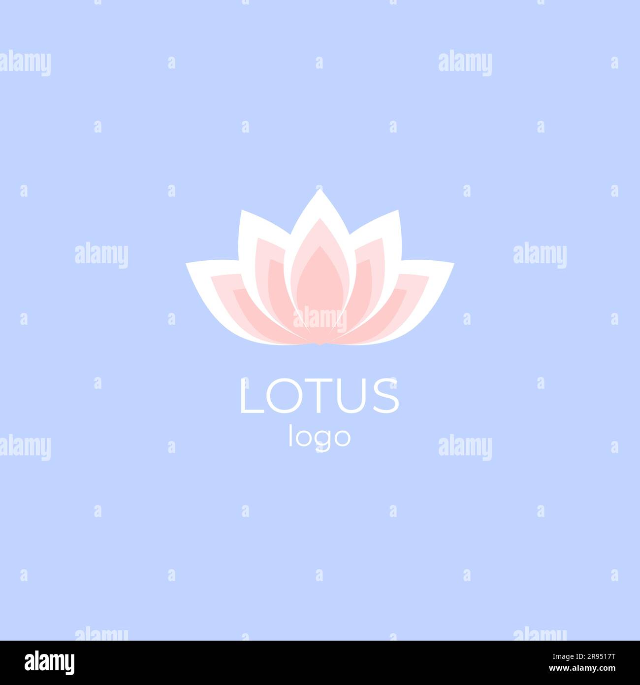Pinkfarbenes und weißes Lotusblütenlogo auf blauem Hintergrund Stock Vektor
