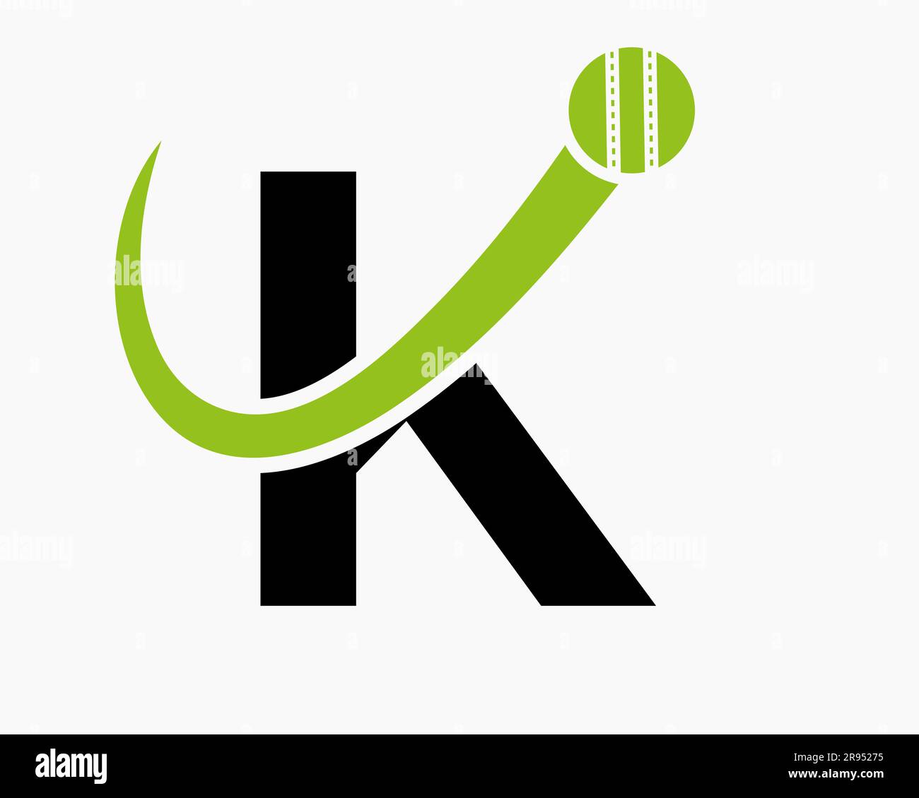 Das „K“-Logo mit dem „Moving Ball“-Symbol für das „Cricket Club“-Symbol. Cricketzeichen Stock Vektor