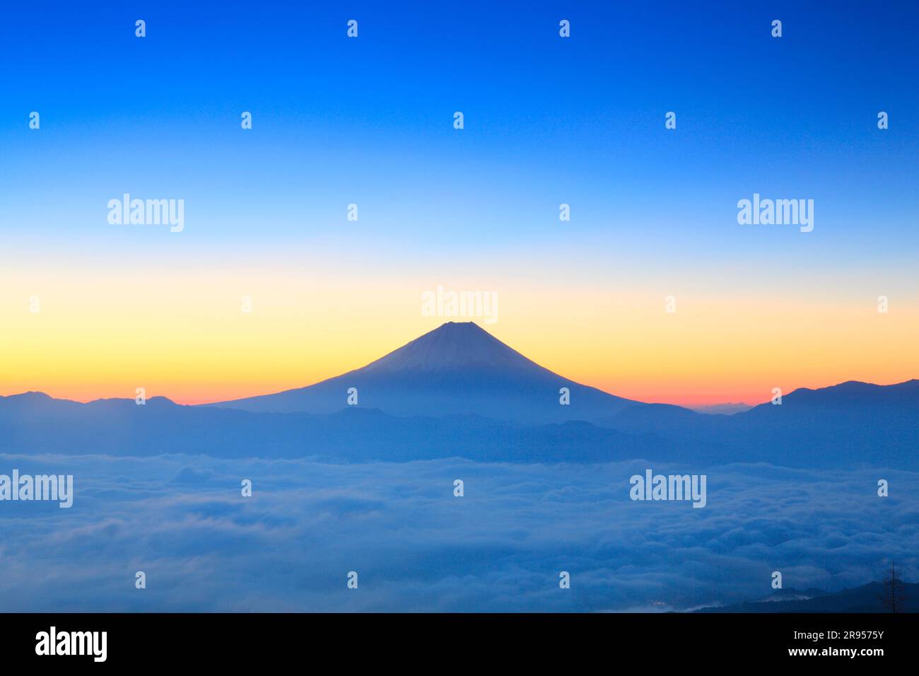 Der Fuji und das Wolkenmeer vor Sonnenaufgang Stockfoto