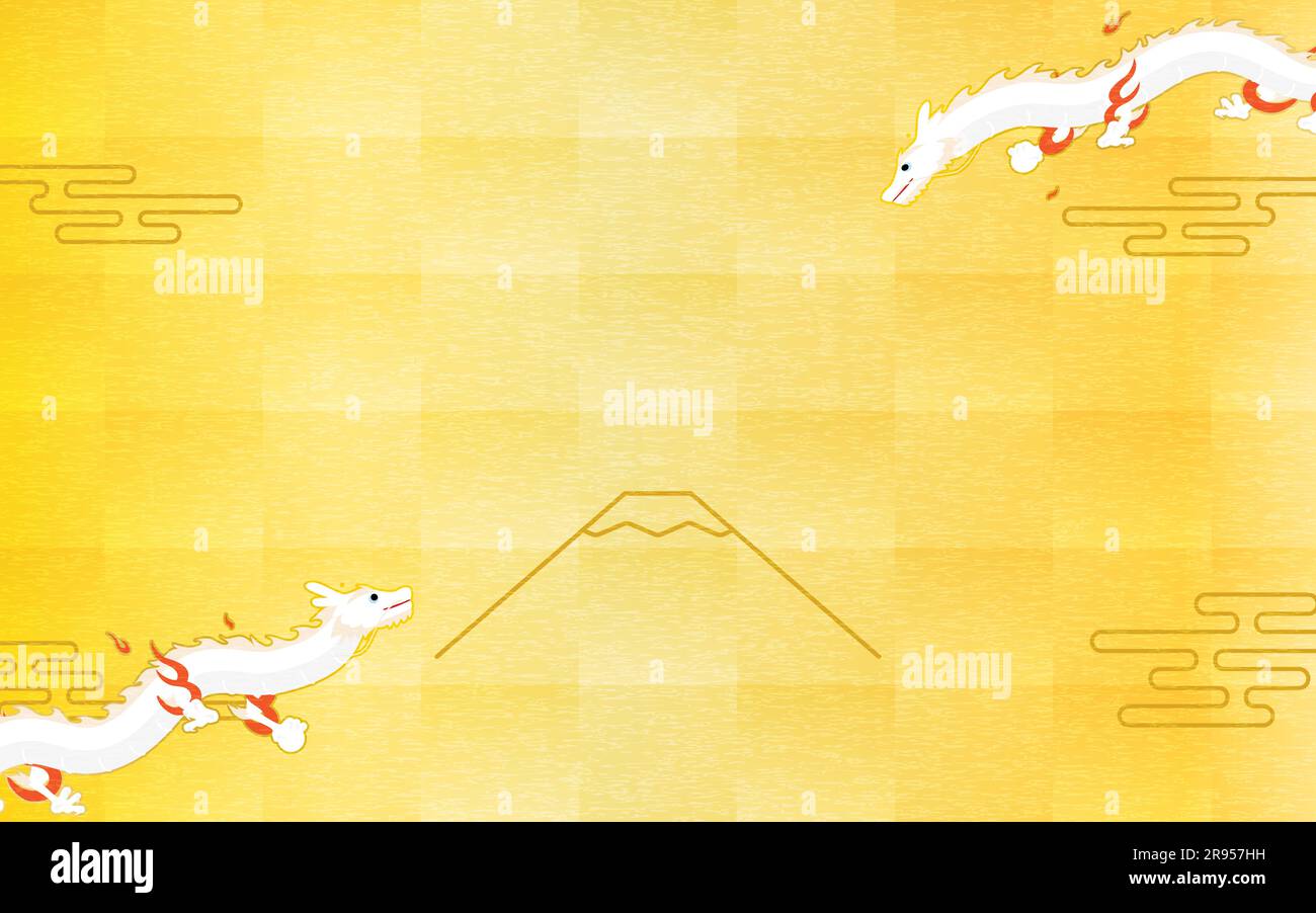 Japanisches Neujahrsmaterial von zwei Drachen (Schlangen), die über den Mt. Fuji, Jahr des Drachen 2024, Vektor-Illustration Stock Vektor