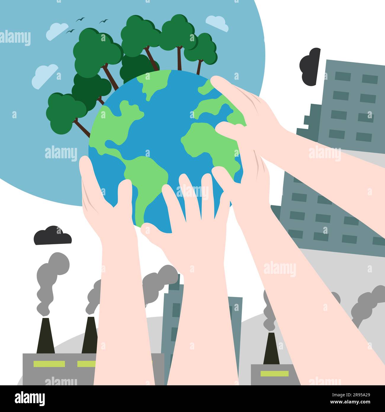 Handschutz Erde. Verschiedene menschliche Rassen schützen die Erde zusammen Stock Vektor