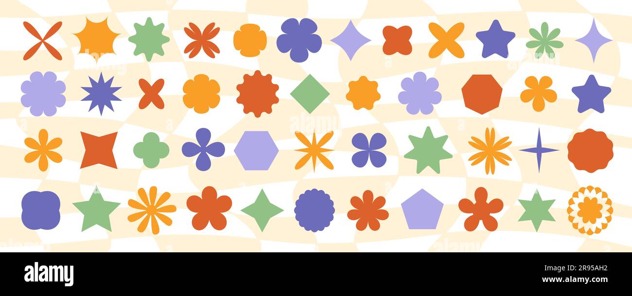 Retro Groovy Kollektion mit abstrakten geometrischen Formen Stock Vektor