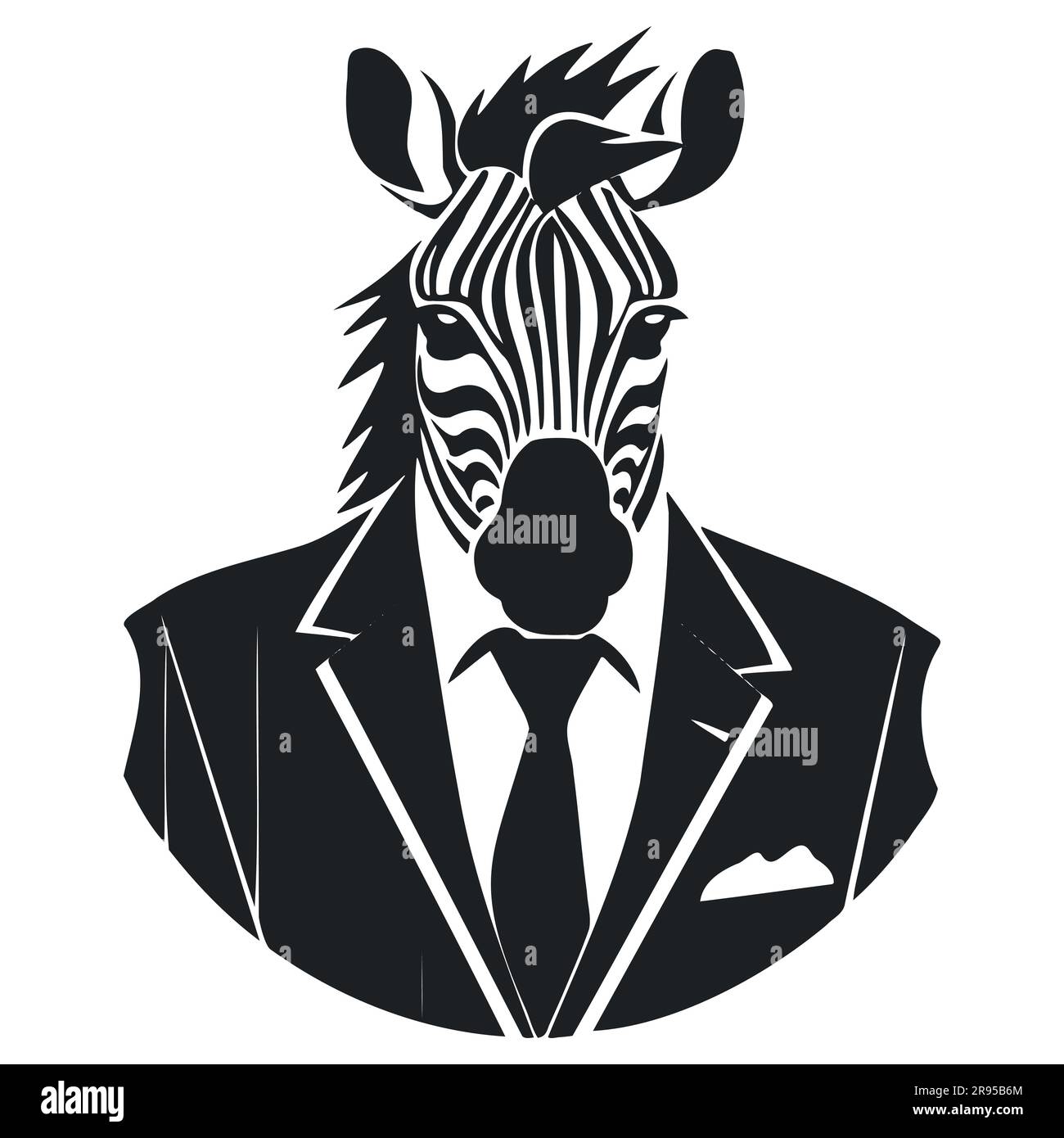 Zebra in Business-Anzug und Krawatte. Schwarz-weiße Silhouette Stock Vektor