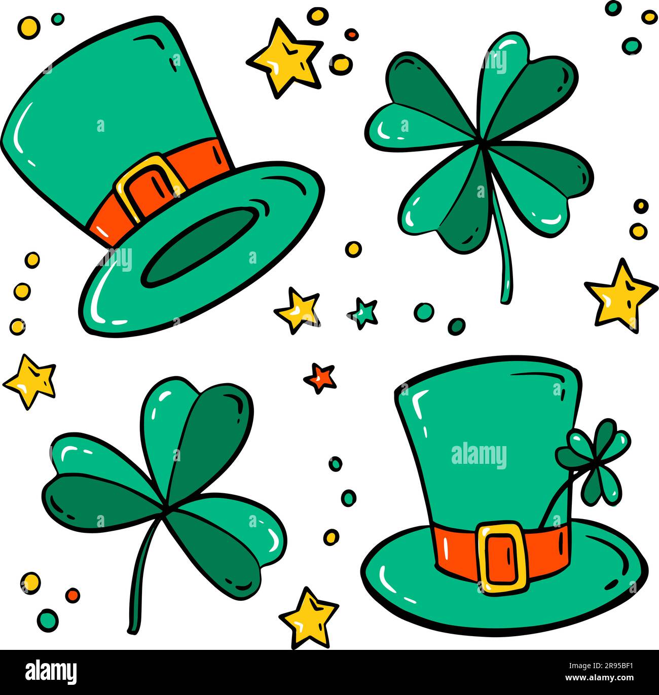 Vektor des St. Patrick's Day. Eine niedliche und farbenfrohe Icon-Kollektion auf weißem Hintergrund Stock Vektor