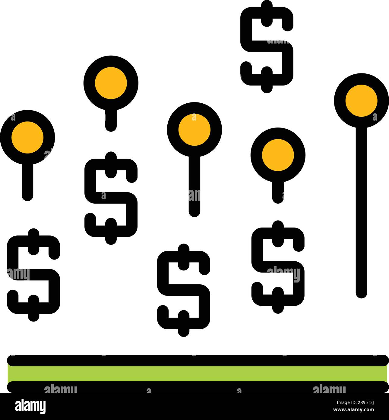 Symbol für Diagramm „Geldmarktwert eingrenzen“. Umriss schmaleres Diagramm für Marktgeld Vektorsymbol für Webdesign isoliert auf weißer Hintergrundfarbe flach Stock Vektor