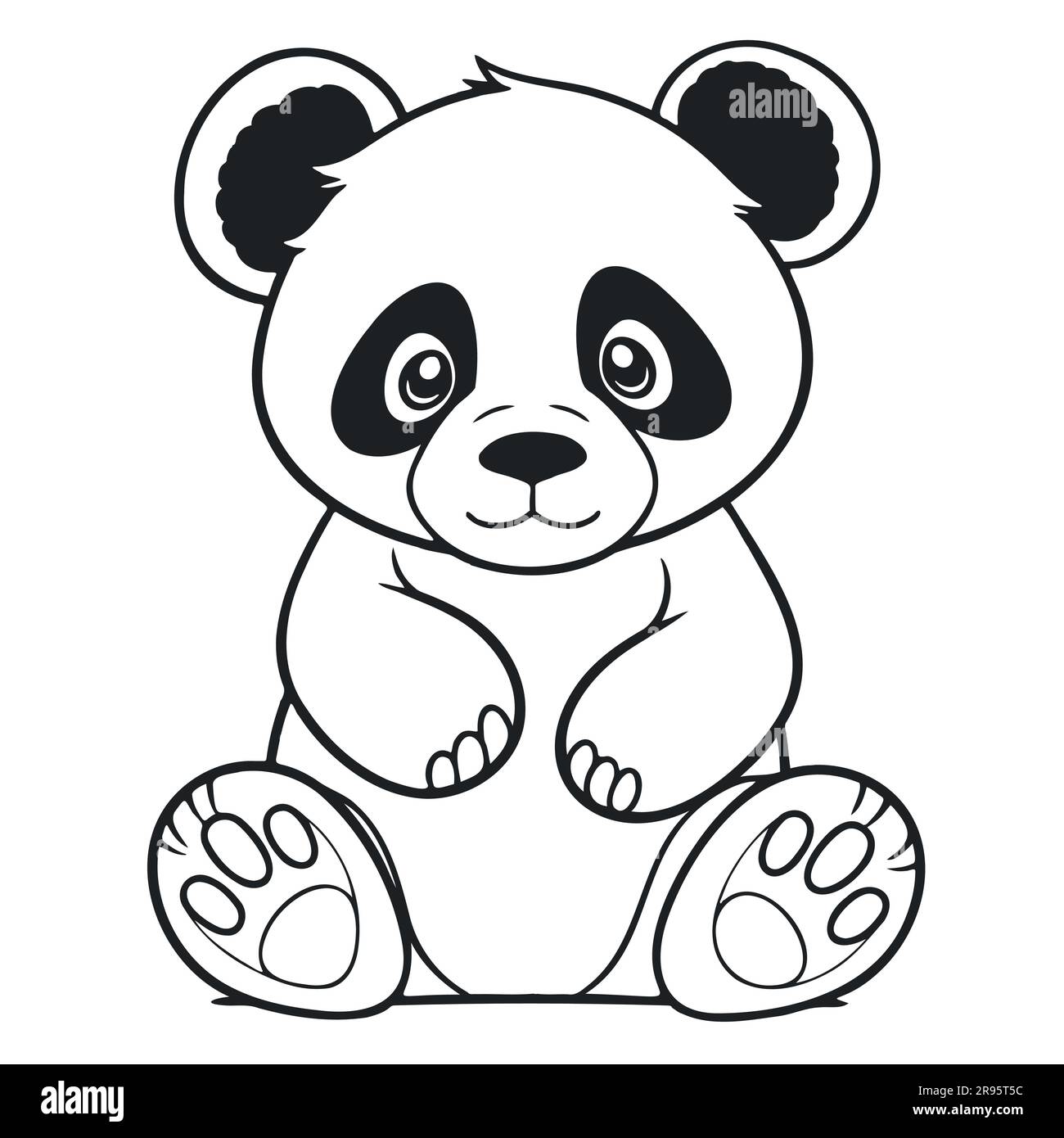 Schwarz-Weiß-Zeichnung eines süßen jungen Pandas Stock Vektor