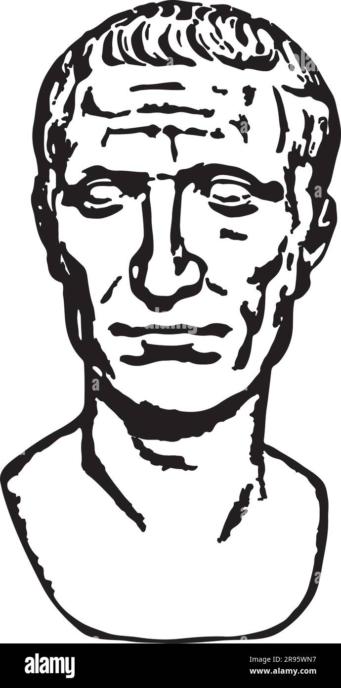 Julius Cäsars ikonisches Kopfporträt: Zeitlose Illustration in Schwarz und Weiß Stock Vektor
