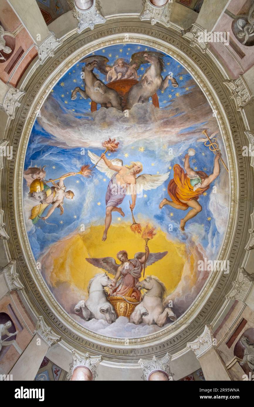 Die Decke von Camera dell'Aurora, Palazzo Farnese. Caprarola, Viterbo, Latium, Italien, Europa. Stockfoto Die Decke von Camera dell'Aurora, Palazzo Farnese. Caprarola, Viterbo, Latium, Italien, Europa. Stockfoto