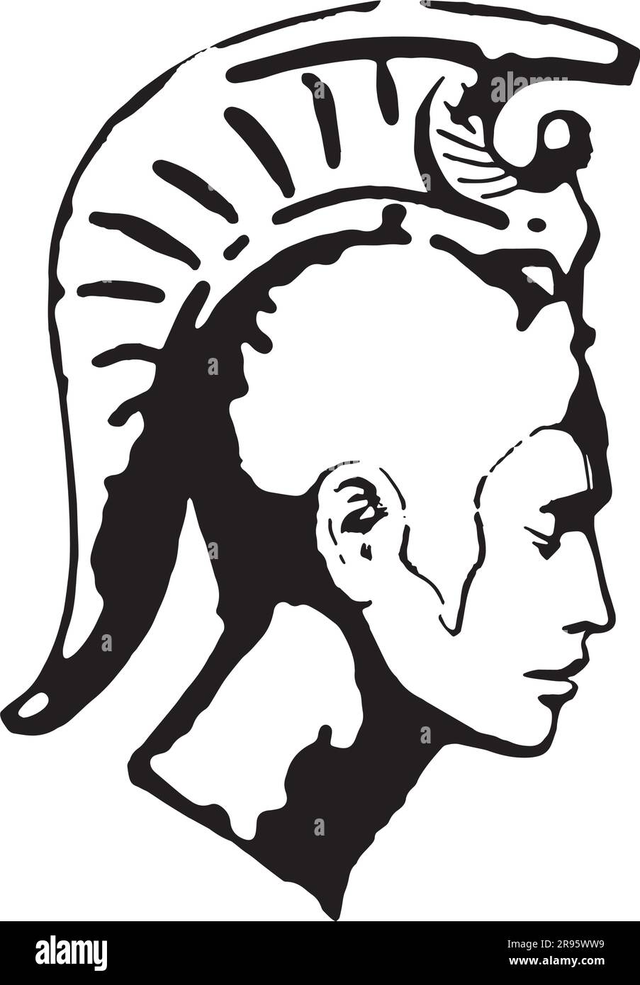 Korinthisches oder spartanisches Helmprofil – Schwarzweiß-Kunstwerke Stock Vektor