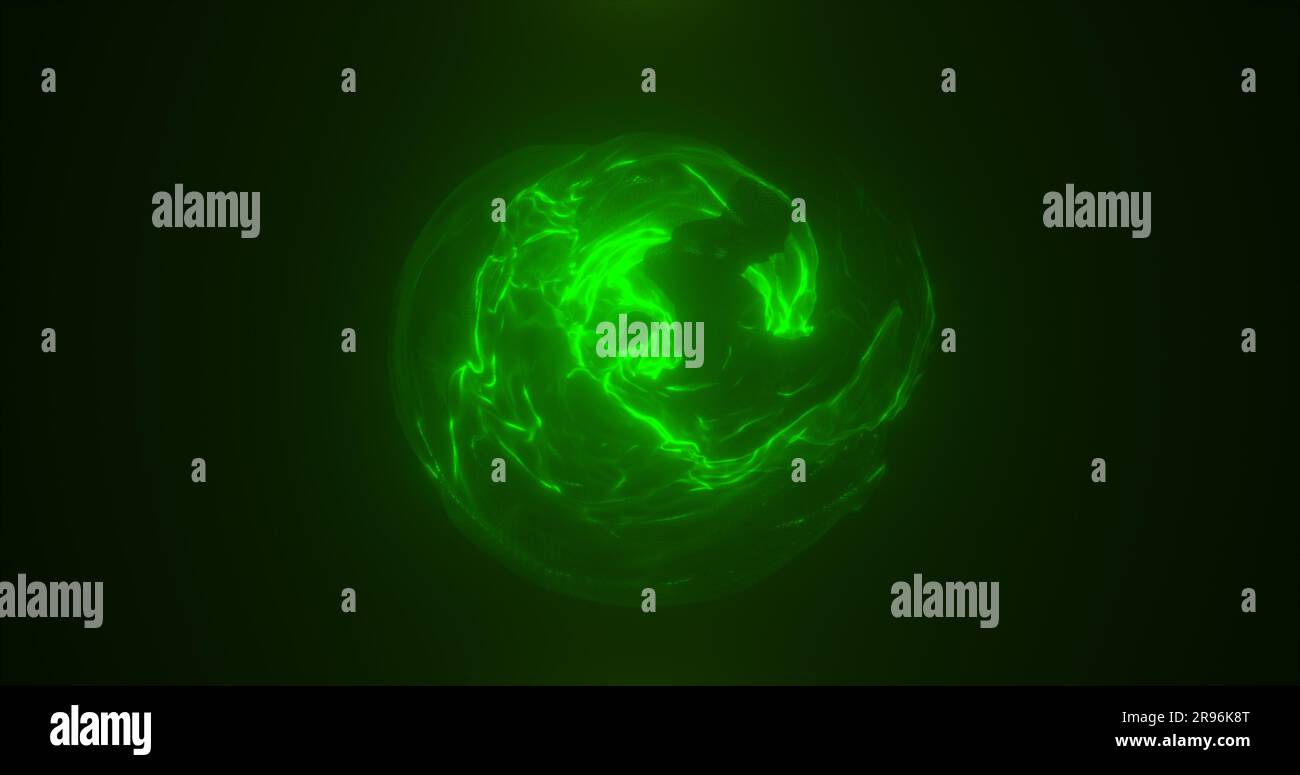Abstrakte grüne Energiekugel Transparent rund hell leuchtender, magischer abstrakter Hintergrund. Stockfoto
