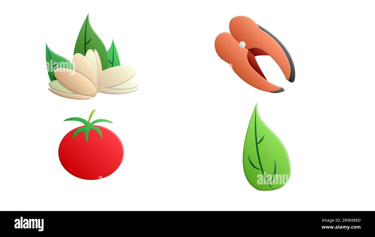 Vitamin H Lebensmittel Vektor flache Symbole mit Nüssen, Milch, Gemüse gesetzt. Stock Vektor