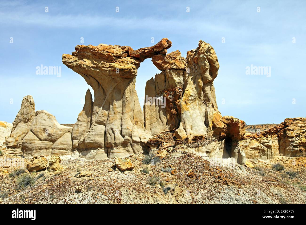 Arch, versteinertes Holz, Hoodoos, De-Na-Zin Wilderness, San Juan Basin, New Mexico, USA Stockfoto