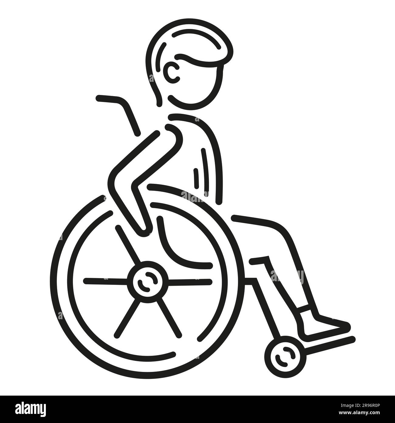Person mit Behinderung im Rollstuhl, Mensch mit körperlicher Gesundheitsstörung Krankenhaus-Patient Sitz im medizinischen Rollstuhl-Linie Symbol. Öffentlicher Toilettenvektor Stock Vektor