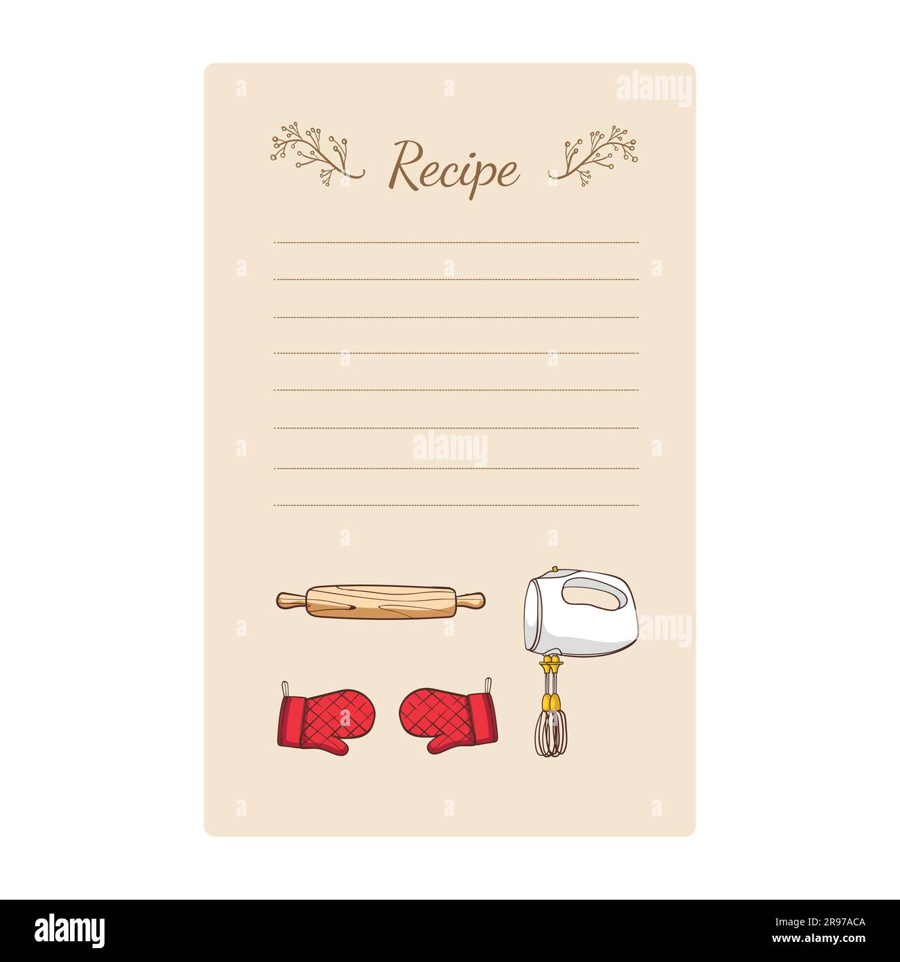 Vorlage für Rezeptkarten mit handgezogenen Küchenutensilien. Vektordarstellung. Stock Vektor
