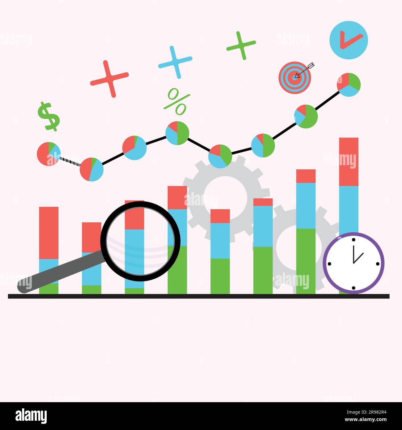 Diagrammanalyse für Geschäftsbereiche, Regressions- und Extrapolationsumwandlung. Vektor der Extrapolationsanalyse, Diagrammanalyse und Markttrends, Geschäftsbereiche Stock Vektor
