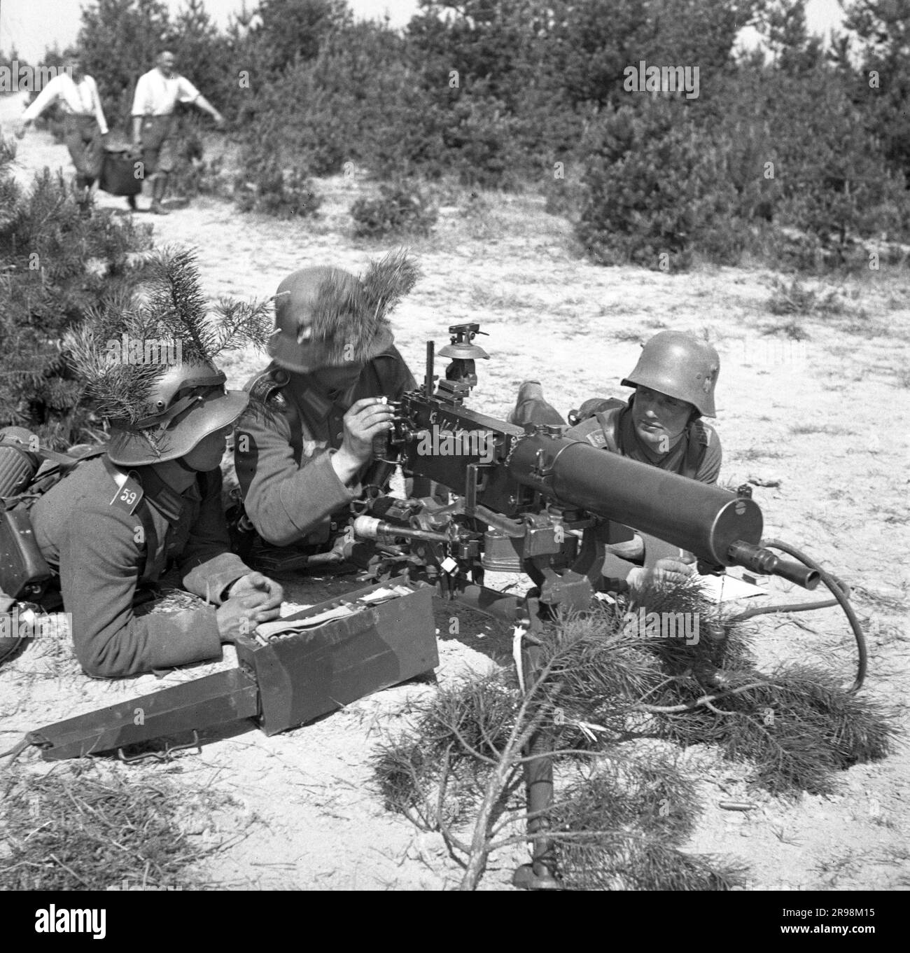Maschinengewehr MG 08 / Maschinengewehr MG08 Wehrmacht Heer Ausbildung / Militärschule der Deutschen Armee Stockfoto