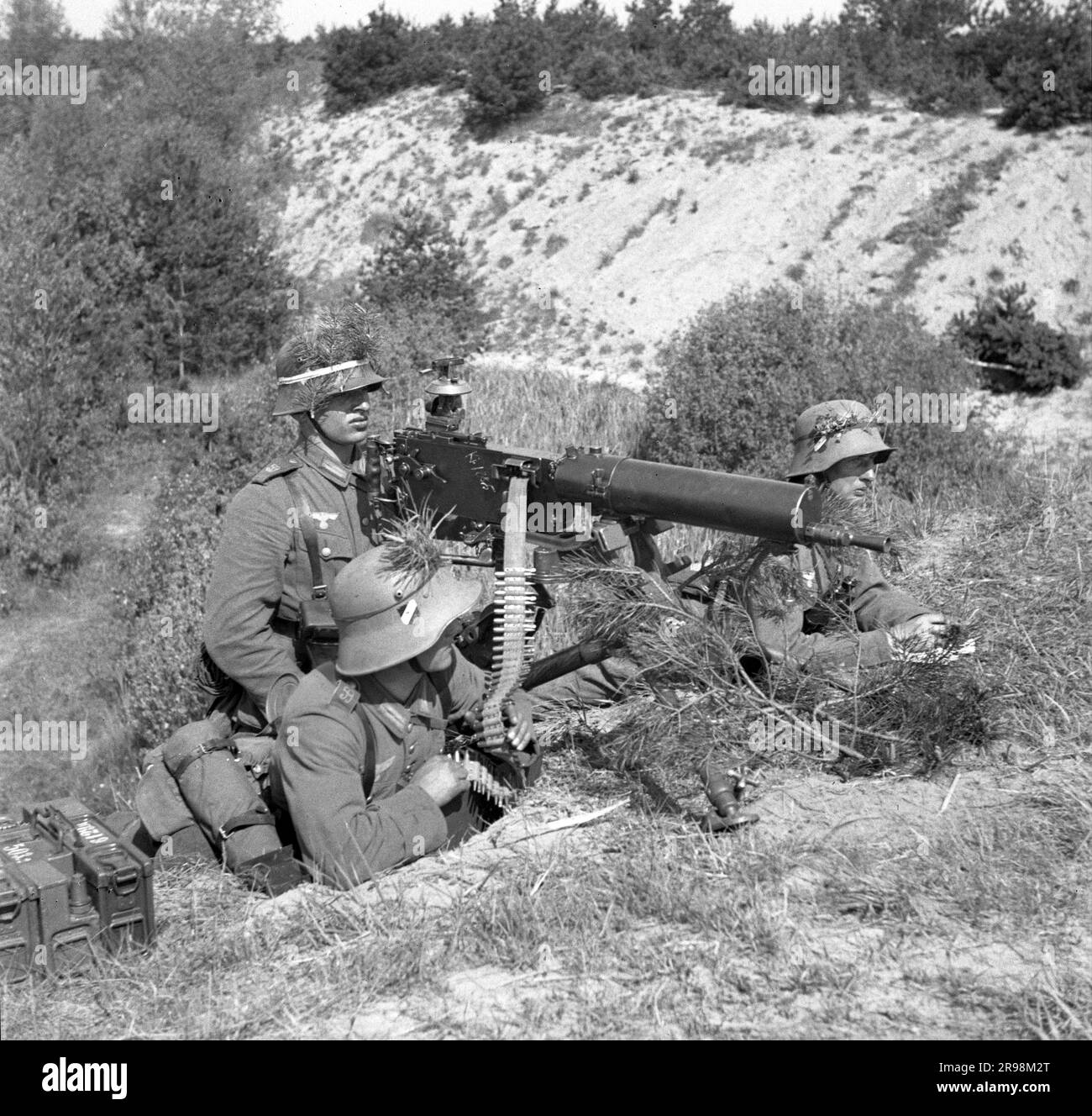 Maschinengewehr MG 08 / Maschinengewehr MG08 Wehrmacht Heer Ausbildung / Militärschule der Deutschen Armee Stockfoto