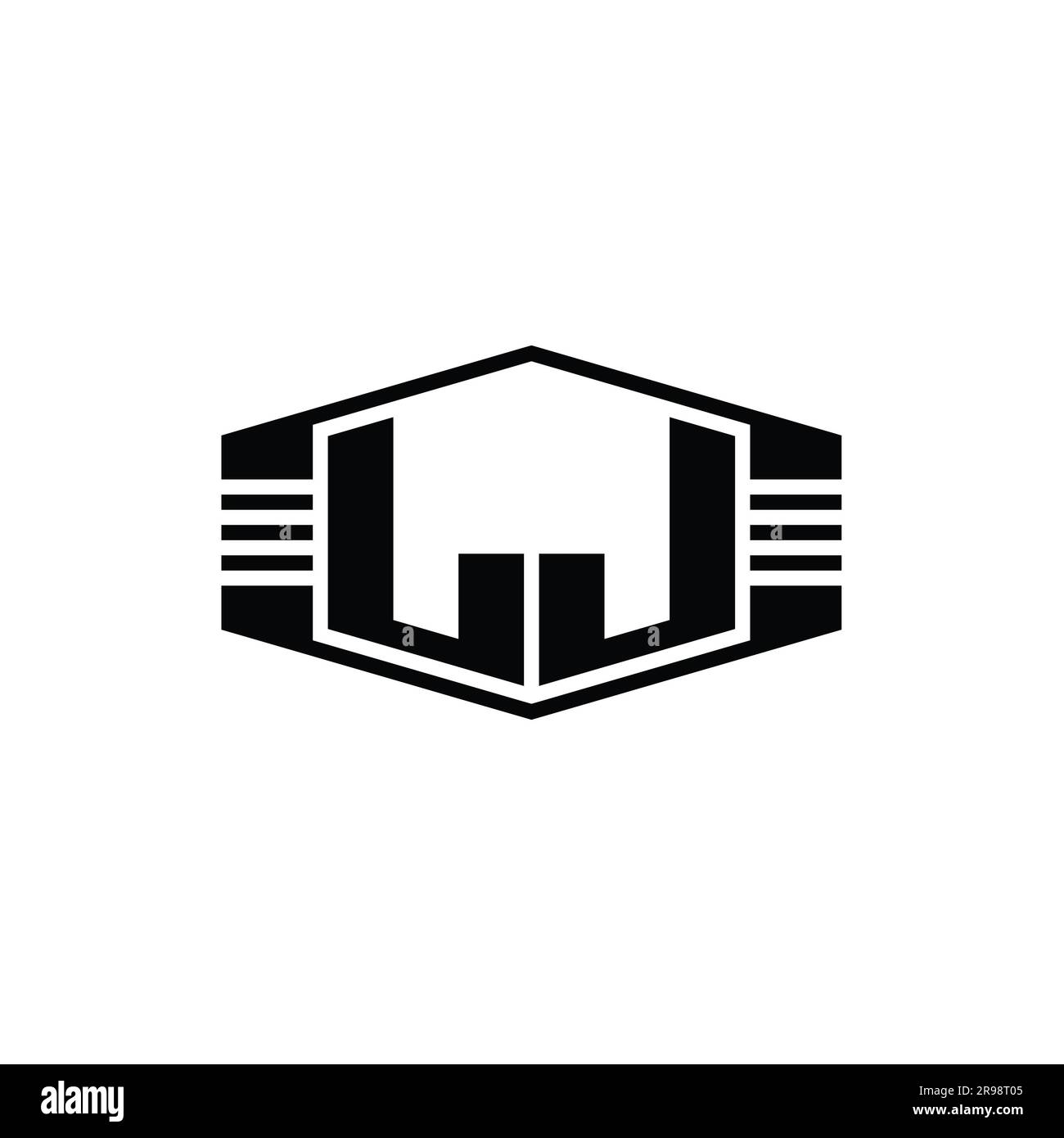 LJ Letter Logo – Monogramm, sechseckiges Emblem mit Streifen, umrissene Designvorlage Stockfoto