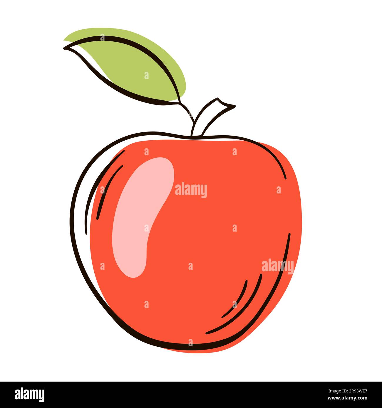 Apfelrot im Stil der Strichkunst. Vektordarstellung eines Apfels. Zeichentrickfilm. Stock Vektor