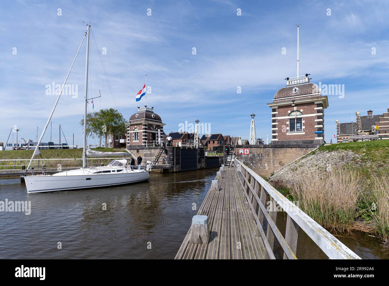 Historisches Lemstersluis, ein Fallschloss in Lemmer, Niederlande Stockfoto