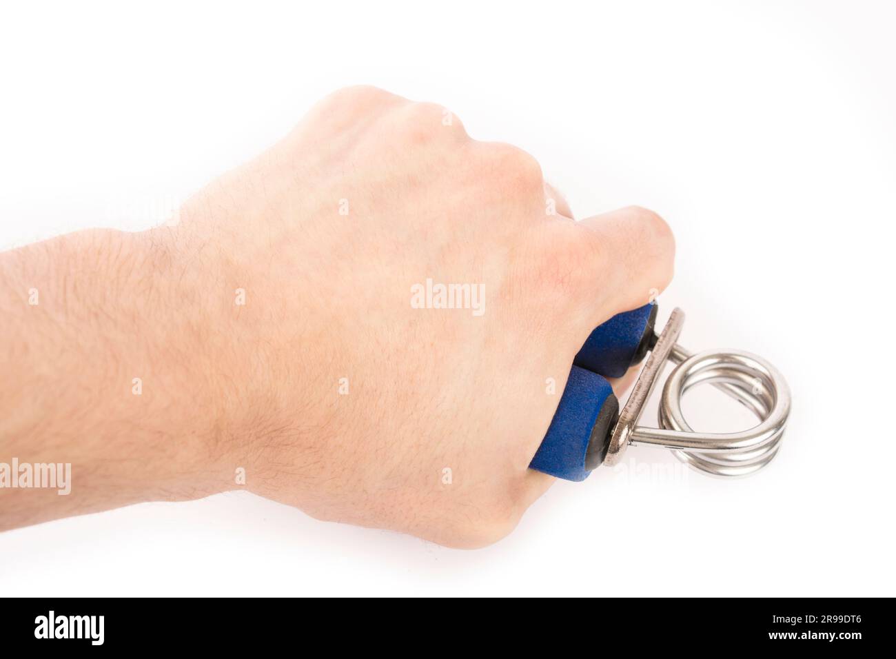 Arm mit Händedehner isoliert auf weißem Hintergrund Stockfoto